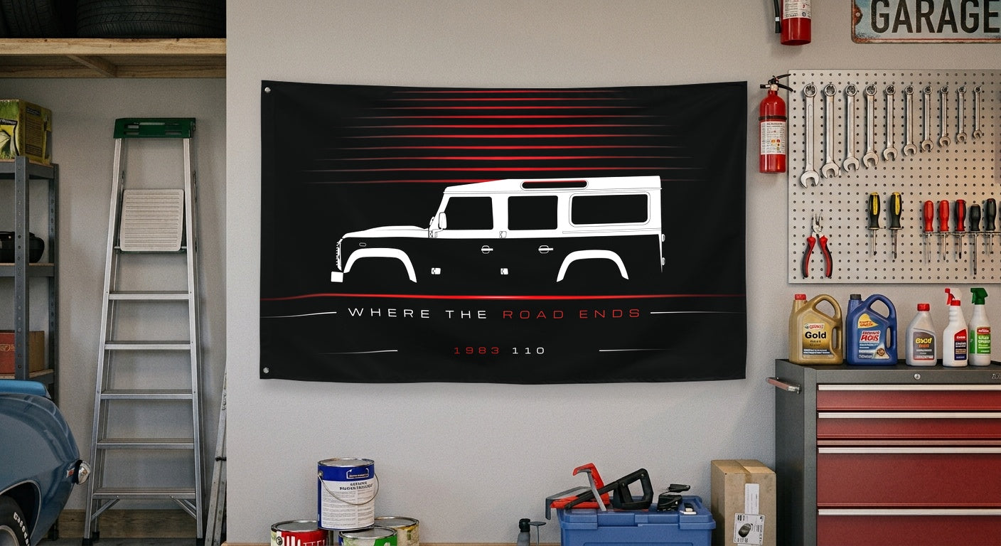 Land Rover 110 1983 car silhouette flag - Garage Wall