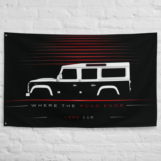 Land Rover 110 1983 car silhouette flag - White Brick Wall