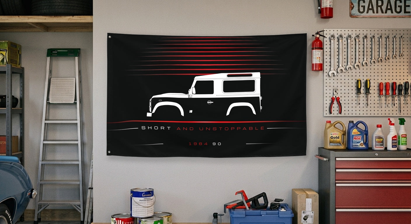 Land Rover 90 1984 car silhouette flag - Garage Wall