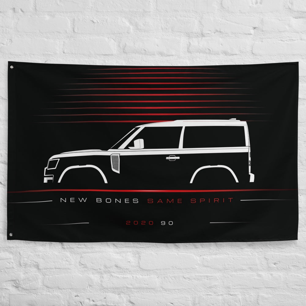 Land Rover 90 2020 car silhouette flag - White Brick Wall