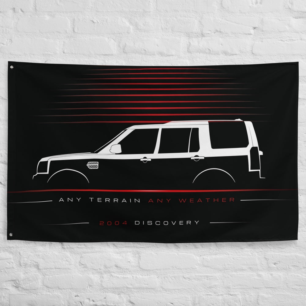 Land Rover Discovery 2004 car silhouette flag - White Brick Wall