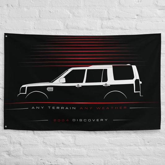 Land Rover Discovery 2004 car silhouette flag - White Brick Wall