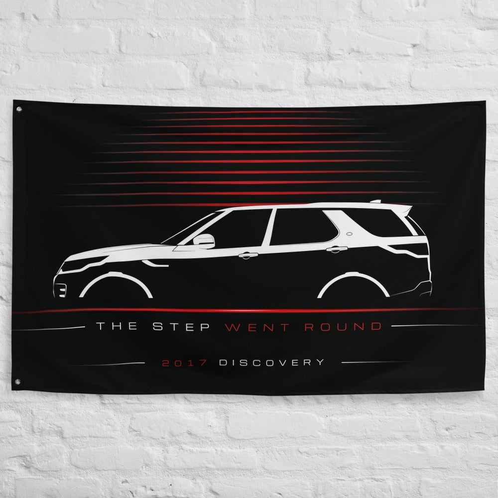 Land Rover Discovery 2017 car silhouette flag - White Brick Wall