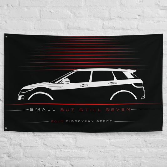 Land Rover Discovery Sport 2017 car silhouette flag - White Brick Wall