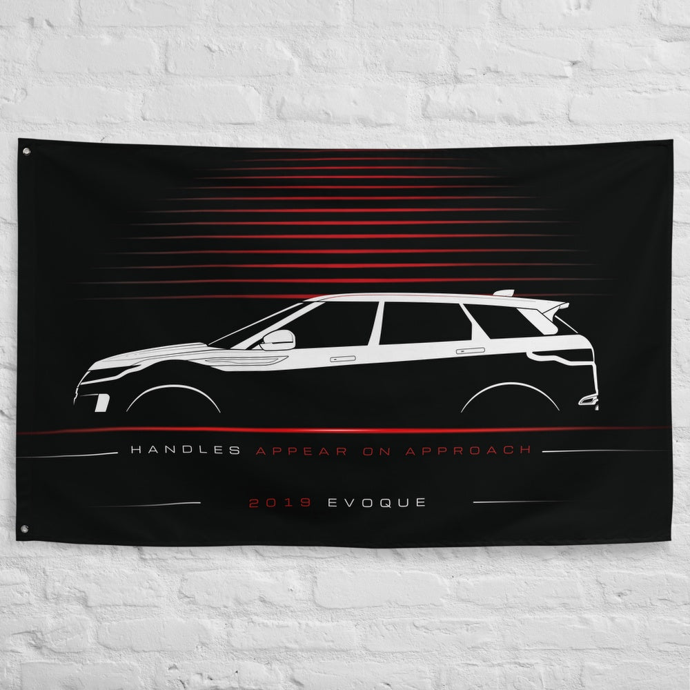 Land Rover Evoque 2019 car silhouette flag - White Brick Wall