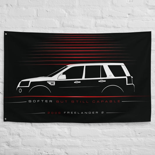 Land Rover Freelander 2 2006 car silhouette flag - White Brick Wall
