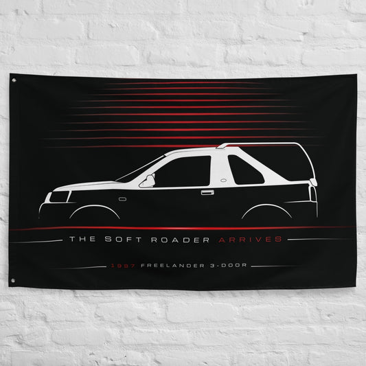 Land Rover Freelander 3-Door 1997 car silhouette flag - White Brick Wall