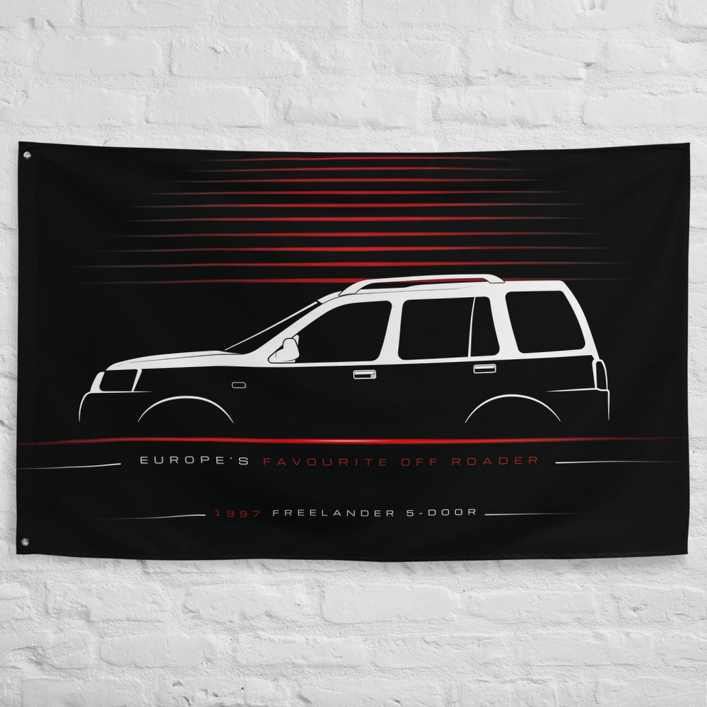 Land Rover Freelander 5-Door 1997 car silhouette flag - White Brick Wall
