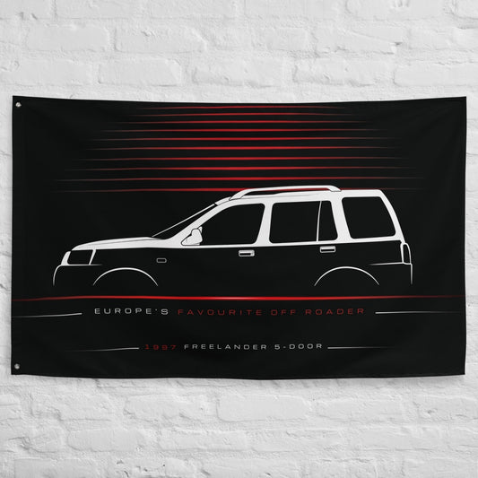 Land Rover Freelander 5-Door 1997 car silhouette flag - White Brick Wall