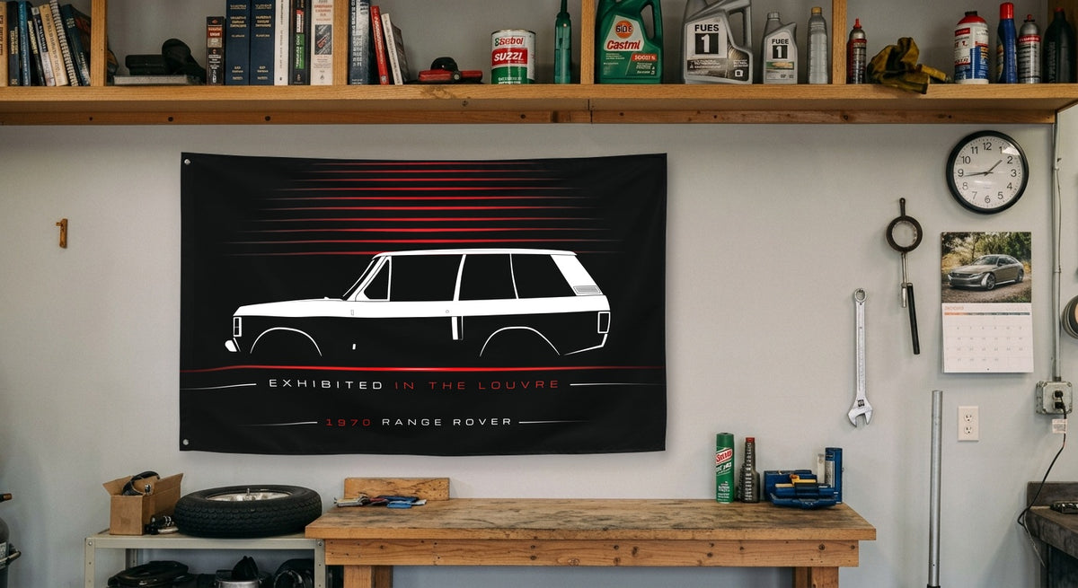 Land Rover Range Rover 1970 car silhouette flag - Garage Workbench