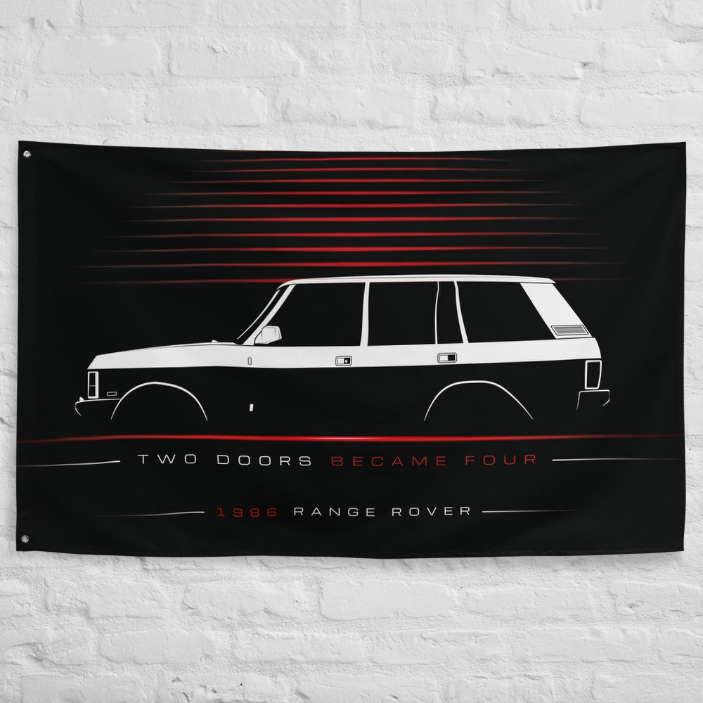 Land Rover Range Rover 1986 car silhouette flag - White Brick Wall