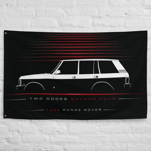 Land Rover Range Rover 1986 car silhouette flag - White Brick Wall