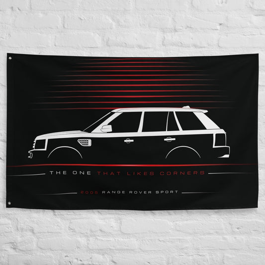 Land Rover Range Rover Sport 2005 car silhouette flag - White Brick Wall