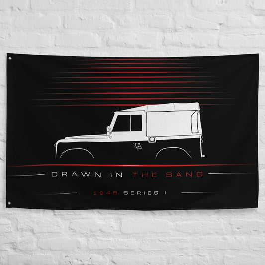 Land Rover Series I 1948 car silhouette flag - White Brick Wall