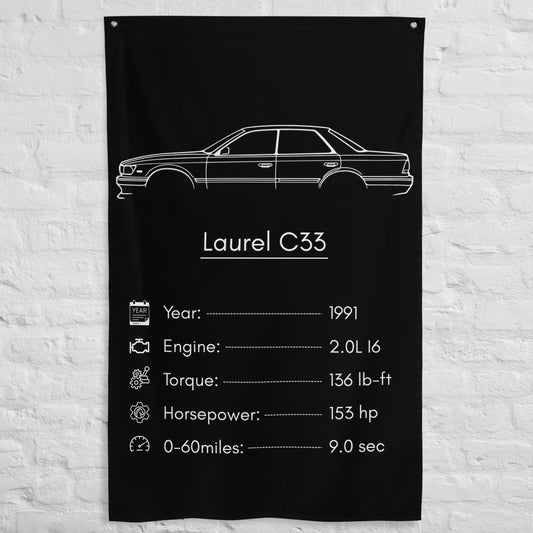 Nissan Laurel C33 1991 car silhouette spec flag - White Brick Wall