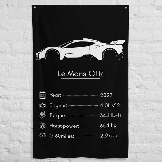 Gordon Murray Le Mans GTR 2027 car silhouette spec flag - White Brick Wall