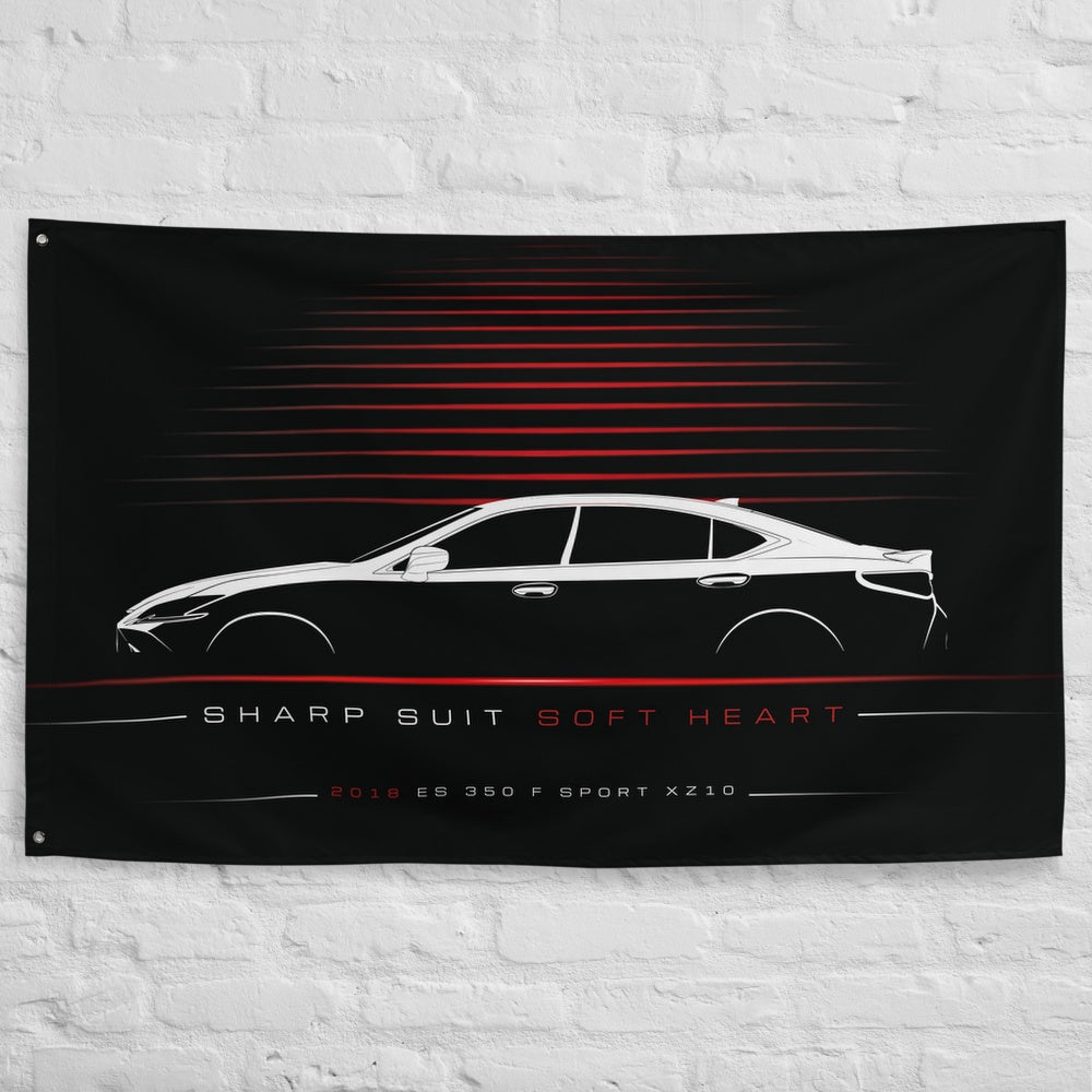 Lexus ES 350 F Sport XZ10 2018 car silhouette flag - White Brick Wall
