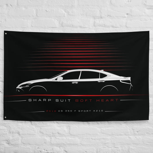 Lexus ES 350 F Sport XZ10 2018 car silhouette flag - White Brick Wall