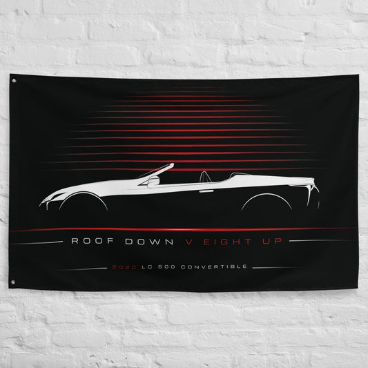 Lexus LC 500 Convertible 2020 car silhouette flag - White Brick Wall