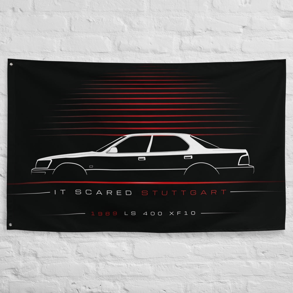 Lexus LS 400 XF10 1989 car silhouette flag - White Brick Wall