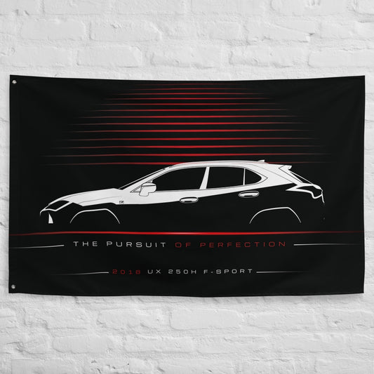 Lexus UX 250h F-Sport 2018 car silhouette flag - White Brick Wall