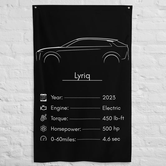 Cadillac Lyriq 2023 car silhouette spec flag - White Brick Wall
