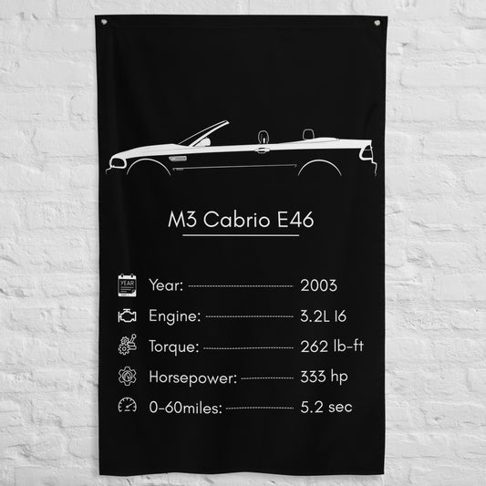 BMW M3 Cabrio E46 2003 car silhouette spec flag - White Brick Wall