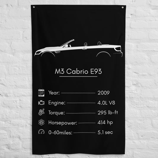 BMW M3 Cabrio E93 2009 car silhouette spec flag - White Brick Wall