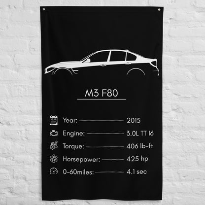 BMW M3 F80 2015 car silhouette spec flag - White Brick Wall