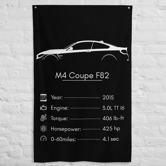 BMW M4 Coupe F82 2015 car silhouette spec flag - White Brick Wall