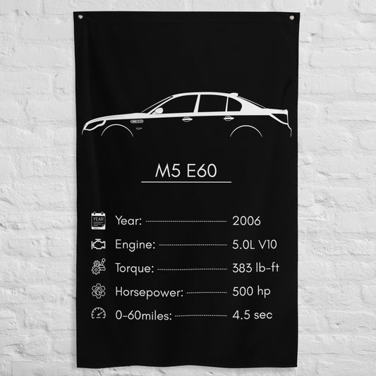 BMW M5 E60 2006 car silhouette spec flag - White Brick Wall