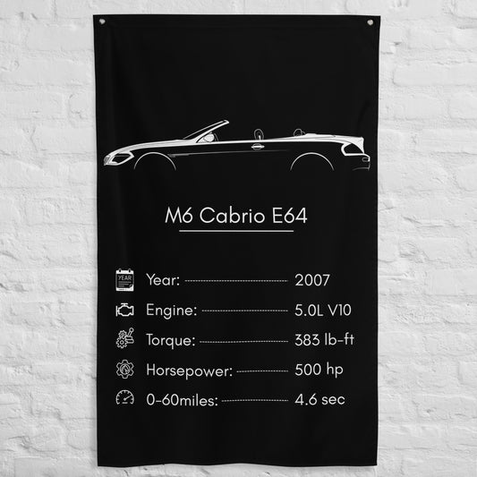 BMW M6 Cabrio E64 2007 car silhouette spec flag - White Brick Wall