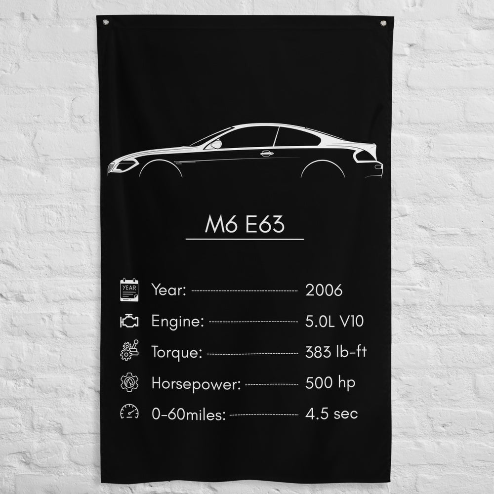 BMW M6 E63 2006 car silhouette spec flag - White Brick Wall