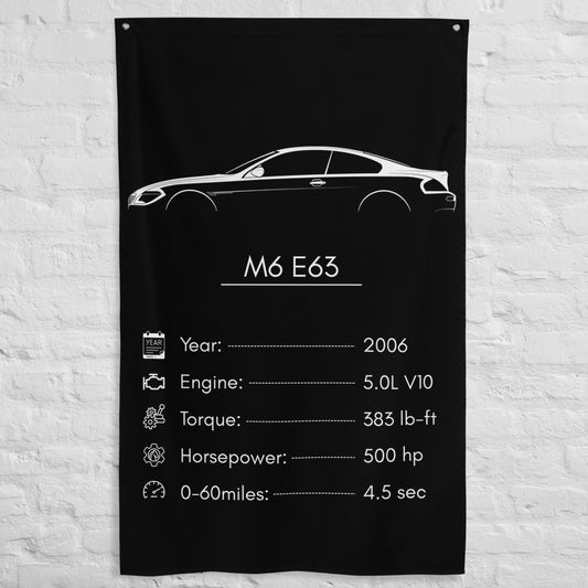BMW M6 E63 2006 car silhouette spec flag - White Brick Wall