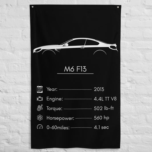 BMW M6 F13 2013 car silhouette spec flag - White Brick Wall