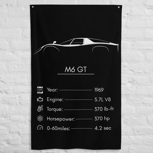 McLaren M6 GT 1969 car silhouette spec flag - White Brick Wall