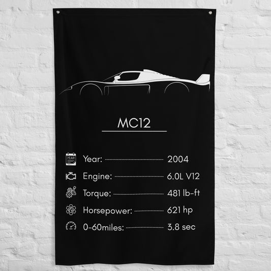 Maserati MC12 2004 car silhouette spec flag - White Brick Wall