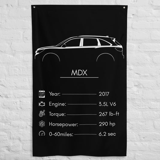 Acura MDX 2017 car silhouette spec flag - White Brick Wall