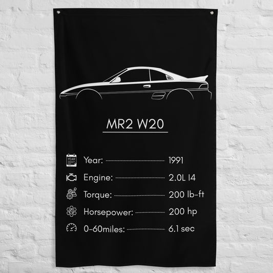 Toyota MR2 W20 1991 car silhouette spec flag - White Brick Wall