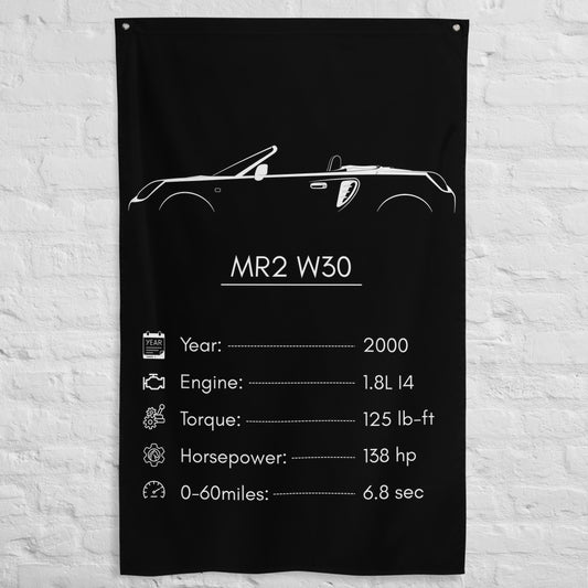 Toyota MR2 W30 2000 car silhouette spec flag - White Brick Wall