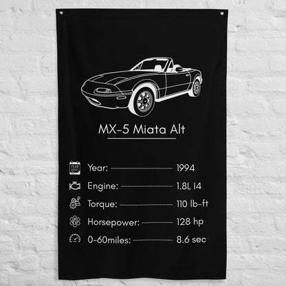 Mazda MX-5 Miata 1994 car silhouette spec flag - White Brick Wall
