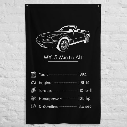Mazda MX-5 Miata 1994 car silhouette spec flag - White Brick Wall