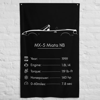Mazda MX-5 Miata NB 1999 car silhouette spec flag - White Brick Wall