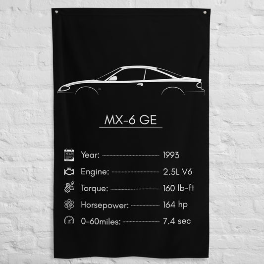 Mazda MX-6 GE 1993 car silhouette spec flag - White Brick Wall