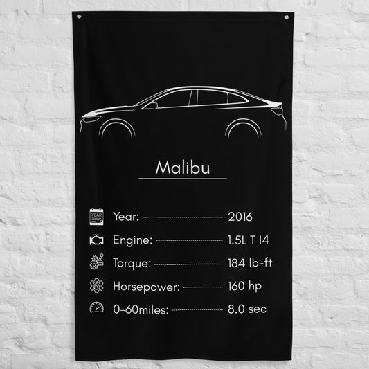 Chevrolet Malibu 2016 car silhouette spec flag - White Brick Wall
