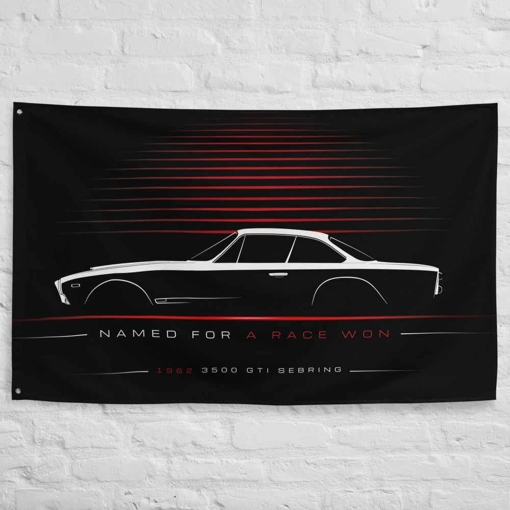 Maserati 3500 GTi Sebring 1962 car silhouette flag - White Brick Wall