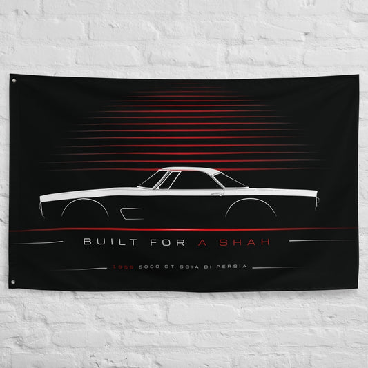 Maserati 5000 GT Scia di Persia 1959 car silhouette flag - White Brick Wall