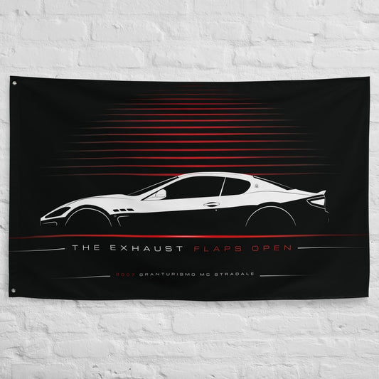 Maserati GranTurismo MC Stradale 2007 car silhouette flag - White Brick Wall