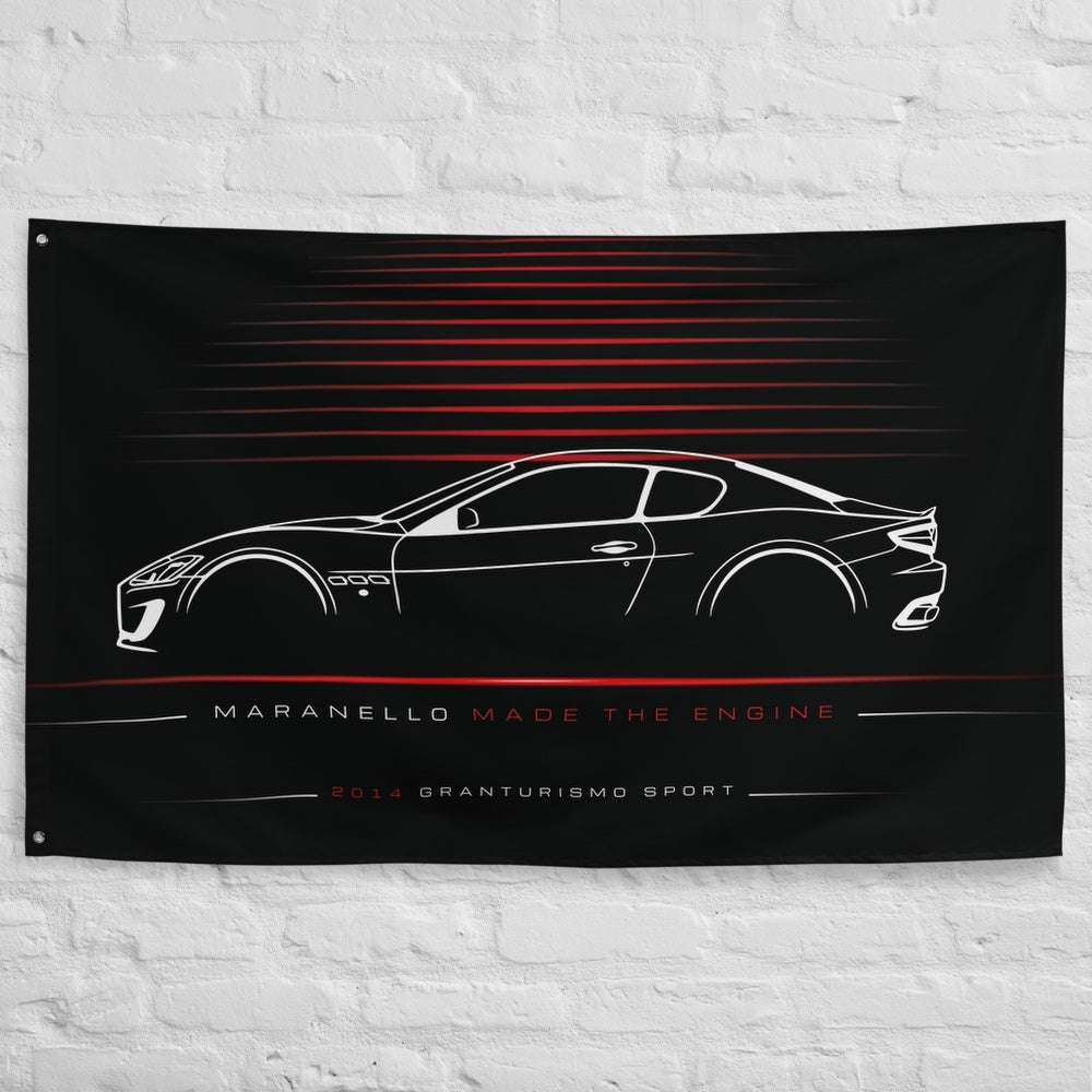 Maserati GranTurismo Sport 2014 car silhouette flag - White Brick Wall