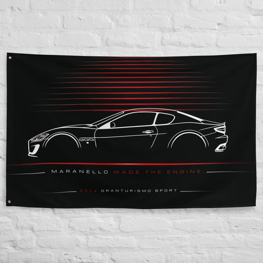 Maserati GranTurismo Sport 2014 car silhouette flag - White Brick Wall